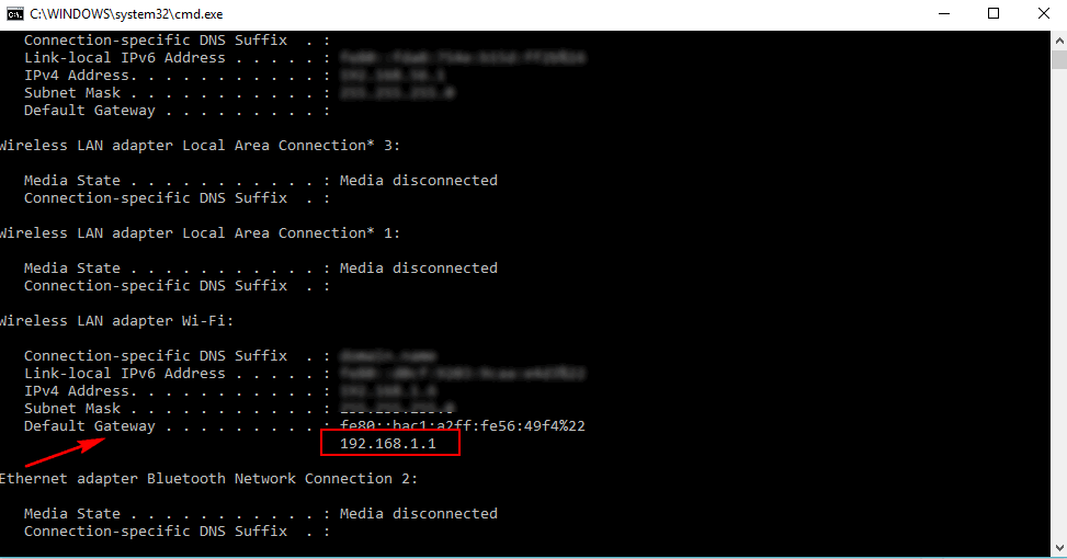 ipconfig to find default gateway ip address